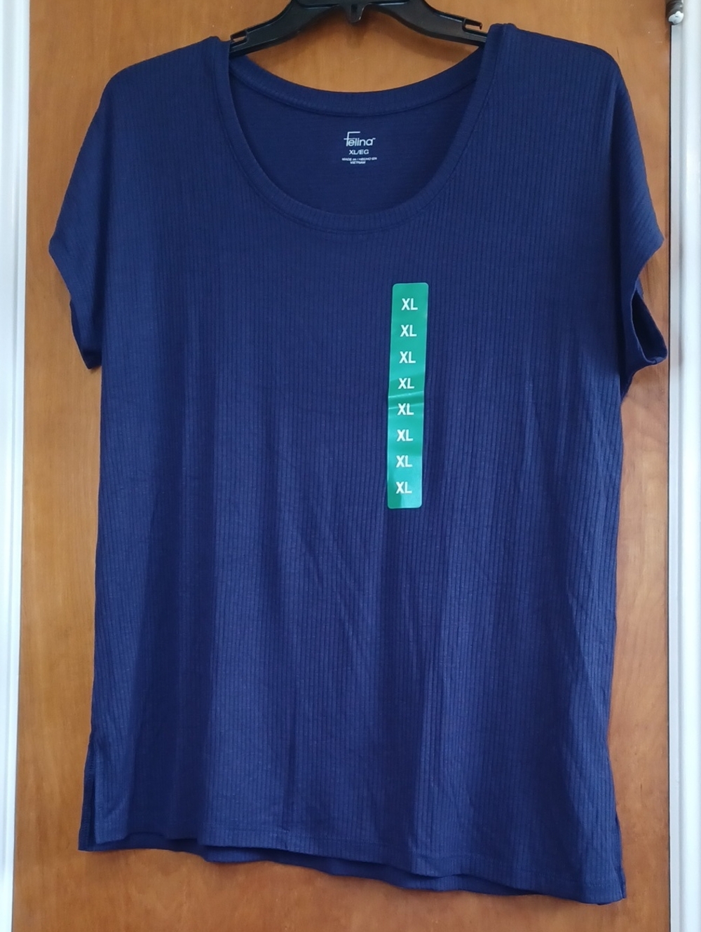 Felina Blue Ribbed Short Sleeve Scoop Neck  Sz XL.30" From Shoulder To Hem. NWT!